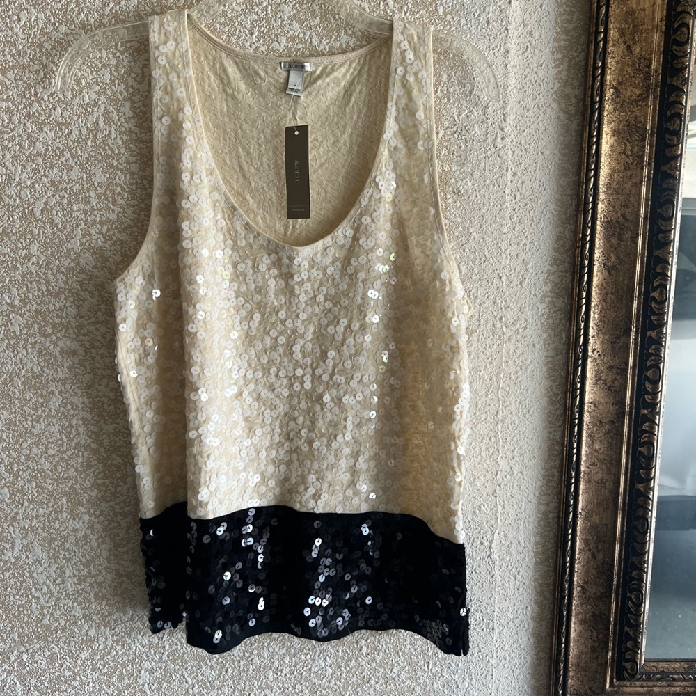 J. Crew Cream and Black Sequin Tank Top